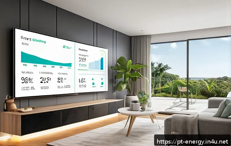 스마트 미터 데이터 분석 - A modern Brazilian residential living room featuring a smart energy meter mounted on the wall, displ...