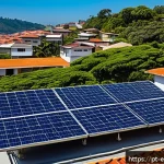 Home 20 마이크로그리드 시스템 - A vibrant small Brazilian community in the interior of São Paulo with rooftop solar panels and small...