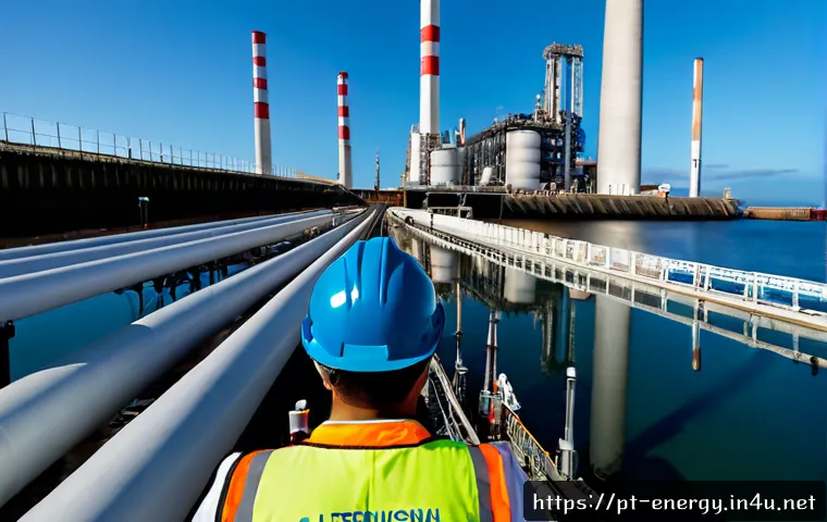 탄소 포집 및 저장  CCS - Photorealistic wide-angle view of a modern carbon capture facility beside a coastal industrial port ...